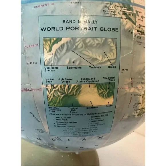 Vintage Rand McNally  Rotatable Desk Metal Stand World Portrait Globe - Picture 8 of 9